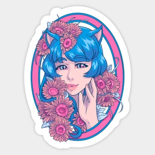 Portrait with rose flowers. Sticker